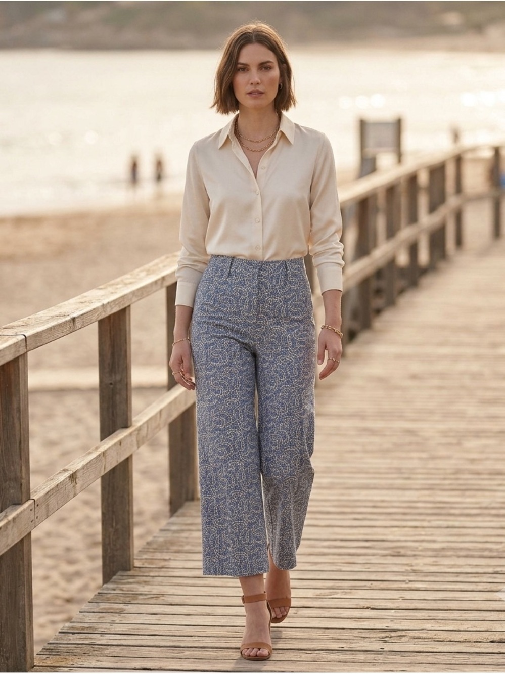 Weekend Max Mara Stegola Paisley Cropped Wide-leg Pants In Light Blue Size US 4